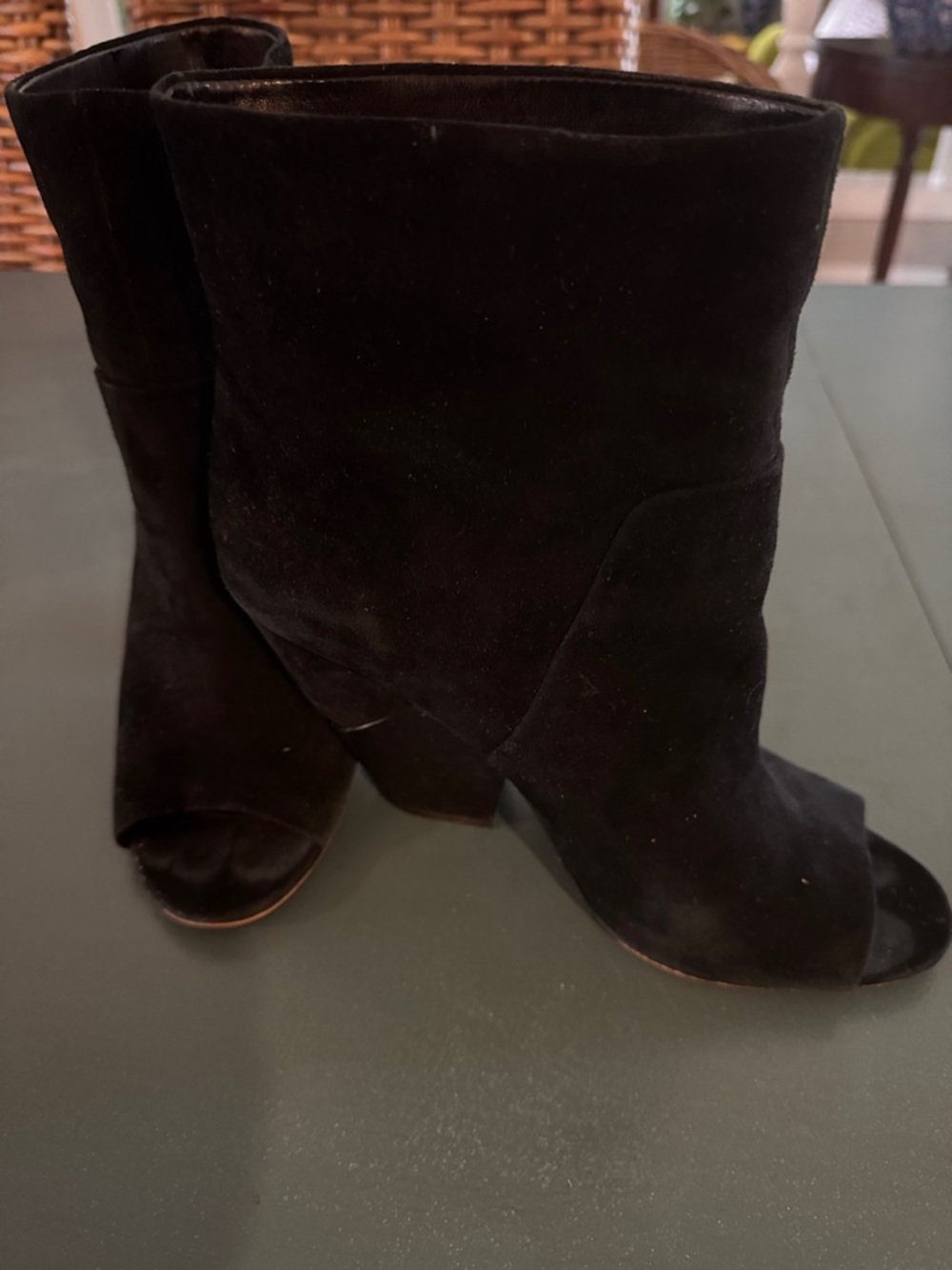 Vince Camuto Black Suede Peep-Toe Ankle Booties. Very good condition. 9.5.